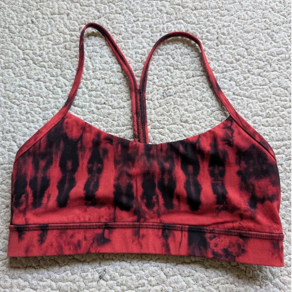 Lululemon Flow Y Bra Nulu Red Black Tie-Dye Sports Bra Size 6